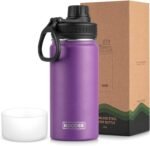koodee Kids Water Bottle-16 oz Stainless Steel Double Wall Vacuum Insulated Water Bottle for School, Reusable Wide Mouth Sports Water Flask with Leakproof Spout Lid-BPA Free(Purple) - Image 2