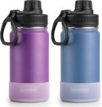 koodee Small Water Bottle 2 Pack-12 oz Stainless Steel Vacuum Insulated Sports Water Bottle with Leakproof Spout Lid (Purple- Royal Blue) - Image 2