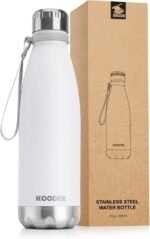 koodee Water Bottle-17 oz Stainless Steel Double Wall Vacuum Insulated Water Bottle for Back to School, Cola Shape Leak Proof Sports Bottle for School(White) - Image 2