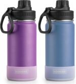 koodee Water Bottle 2 Pack 16 oz Stainless Steel Vacuum Insulated Wide Mouth Sports Water Bottle with Leakproof Spout Lid (Purple-Royal Blue) - Image 2