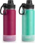 koodee Water Bottle 2 Pack 22 oz Stainless Steel Double Wall Vacuum Insulated Metal Sports Water Bottle with Leakproof Spout Lid (Fuchsia Red-Teal) - Image 2