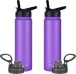 mininoo 24 oz Insulated Water Bottle with Straw Lid, Stainless Steel Double Wall Vacuum, Leak Proof, BPA Free, Keep Cold for 24H & Hot for 12H-2 pack(Purple) - Image 2