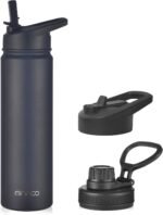 mininoo Insulated Stainless Steel Water Bottle with Straw and Lid for Sports, 24 oz, Black - Image 2