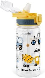 omedecal Kids Water Bottle for School, 16 Oz Plastic Straw Water Bottle with Silicone Spout and Leakproof Cover, Dishwasher Safe (Excavator) - Image 2