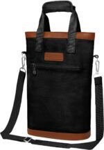 opux Two Bottle Wine Bag Carrier Tote, Insulated Leakproof 2 Bottle Wine Cooler Bag for Travel BYOB Picnic, Portable Wine Case, Gift for Men Women Wine Lover Birthday Party Christmas, Black - Image 2