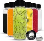 purifyou 32oz Clear Glass Water Bottles for Fridge Set of 6 - Reusable Juicing Bottles with Lids and Neoprene Sleeves for Water, Milk, Juice, Smoothies, Tea - Stainless Steel Leak-Proof Wide Mouth - Image 2