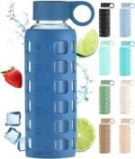 purifyou 40oz / 32oz / 22oz / 12oz Borosilicate Glass Water Bottle with Time & Volume Markers, Silicone Sleeve, Stainless Steel Lid | Reusable Glass Bottle for Water & Juice (12oz Chinese Porcelain) - Image 2
