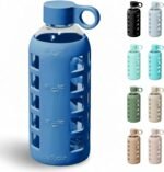 purifyou 40oz / 32oz / 22oz / 12oz Borosilicate Glass Water Bottle with Time & Volume Markers, Silicone Sleeve, Stainless Steel Lid | Reusable Glass Bottle for Water & Juice (22oz Chinese Porcelain) - Image 2