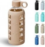 purifyou 40oz / 32oz / 22oz / 12oz Borosilicate Glass Water Bottle with Time & Volume Markers, Silicone Sleeve, Stainless Steel Lid | Reusable Glass Bottle for Water & Juice (22oz Iced Coffee) - Image 2