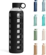 purifyou 40oz / 32oz / 22oz / 12oz Borosilicate Glass Water Bottle with Time & Volume Markers, Silicone Sleeve, Stainless Steel Lid | Reusable Glass Bottle for Water & Juice (32oz Jet Black) - Image 2