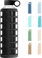 purifyou 40oz / 32oz / 22oz / 12oz Borosilicate Glass Water Bottle with Time & Volume Markers, Silicone Sleeve, Stainless Steel Lid | Reusable Glass Bottle for Water & Juice (40oz Jet Black) - Image 2