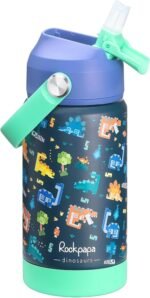 rockpapa 14 oz Kids Insulated Water Bottle，Stainless Steel Toddler Cups with Straws, BPA Free, Leak-Proof, Kids Water Bottle for School Boys& Girls (Blue Dinosaur) - Image 2