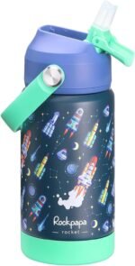 rockpapa Kids Insulated Water Bottle with Straw, BPA-Free, 18/8 Stainless Steel, Leak Proof, 14OZ Metal Cup Water Bottle for School Boys Girls (Blue Rocket) - Image 2