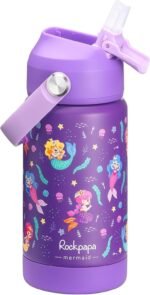 rockpapa Kids Insulated Water Bottle with Straw, BPA-Free, 18/8 Stainless Steel, Leak Proof, 14OZ Metal Cup Water Bottle for School Boys Girls (Purple Mermaid) - Image 2