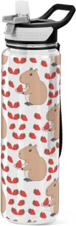 senya Cute Capybara Strawberry Sport Water Bottle with Straw Tritan Clear Bottle for Outdoor Gym Travel - Image 2