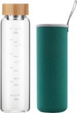 sunkey Glass Water Bottle 32 oz Wide Mouth with Sleeve Bamboo Lid Motivational Water Bottle With Time Marker Reusable Safe for Hot Cold Drinks Bpa Free (Green) - Image 2