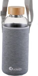 sunkey Sports Borosilicate Glass Water Bottle Wide Mouth 48 Oz Large Water Bottle with Bamboo Lid Neoprene Sleeve Bpa Free - Image 2