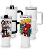 sweet grain Sublimation Tumblers 40 oz with Handle(4 Pack) - Stainless Steel Double Wall Vacuum Insulated Large Tumbler Bulk with Removable Handle and Straw - Black & White Handle - Image 2