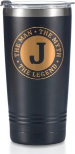 the Man the Myth the Legend Mug with Initials, Monogrammed Stainless Steel Travel Tumbler for Men, Funny Personalized Coffee Cup, Custom Beer Glass, Unique Birthday Christmas Gifts for Him, 20 oz, J - Image 2