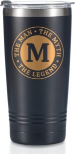 the Man the Myth the Legend Mug with Initials, Monogrammed Stainless Steel Travel Tumbler for Men, Funny Personalized Coffee Cup, Custom Beer Glass, Unique Birthday Christmas Gifts for Him, 20 oz, M - Image 2
