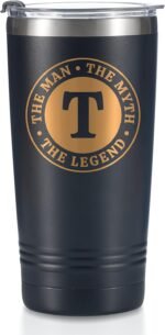 the Man the Myth the Legend Mug with Initials, Monogrammed Stainless Steel Travel Tumbler for Men, Funny Personalized Coffee Cup, Custom Beer Glass, Unique Birthday Christmas Gifts for Him, 20 oz, T - Image 2