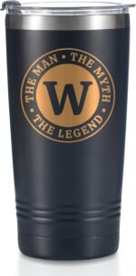 the Man the Myth the Legend Mug with Initials, Monogrammed Stainless Steel Travel Tumbler for Men, Funny Personalized Coffee Cup, Custom Beer Glass, Unique Birthday Christmas Gifts for Him, 20 oz, W - Image 2