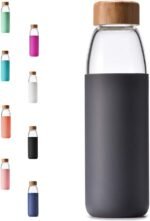 veegoal 18 Oz Borosilicate Glass Water Bottles with Bamboo Lid, BPA-FREE, Non-Slip Silicone Sleeve, and Stainless Steel Leak Proof Lid - Reusable Glass Bottle for Men and Women - Image 2