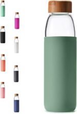 veegoal 25 Oz Borosilicate Glass Water Bottles with Bamboo Lid, BPA-FREE, Non-Slip Silicone Sleeve, and Stainless Steel Leak Proof Lid - Reusable Glass Bottle for Men and Women - Image 2