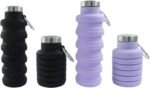 verkelly 2 Pcs Silicone Collapsible Water Bottle, 17oz(500ml) Portable and Lightweight Travel Water Bottle Silicone Foldable Water Bottles(Black+Purple) - Image 2