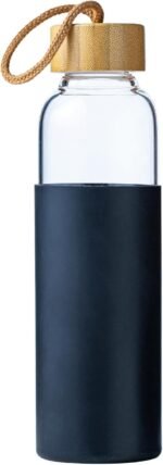 wangsdjy 21oz Glass Water Bottle with Silicone Sleeve & Bamboo Lid, BPA Free Reusable Water Bottle Glass for Gym Office Travel, Gift for Fitness Enthusiasts (Black) - Image 2