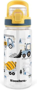 wooshwa Kids Water Bottle for School, 20 Oz Plastic Water Bottle with Silicone Spout and Pop-Up Cover, BPA Free & Dishwasher Safe (Excavator) - Image 2