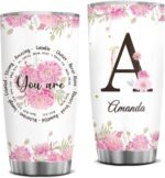 wowcugi Inspirational Gifts for Women Personalized Christian Tumbler Floral Monogram Initial Letter Birthday Gifts for Women Girls Religious Stainless Steel Tumblers 20oz 30oz Travel Mugs - Image 2