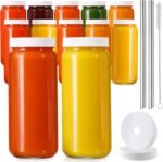 12 PACK, 16 OZ Glass Juice Bottles with Airtight Lids, Bonus 2 Straws & Perforated Lids, Reusable Juicer, Juicing Bottles - Clear Drinking Jars Cups, Water Bottle, Travel Juice Container, White Caps - Image 2