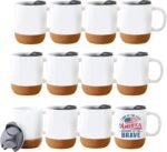 12 Pack 15 oz Sublimation Mugs with Cork Bottom and Splash Proof Lid White Tumbler Ceramic Coffee Cups for Latte Cold or Hot Cocoa Glossy - Image 2