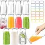 12 Pack 200ml Glass Milk Bottles with Lids - Vintage Breakfast Shake Containers Reusable Small Milk Jars, Mini Party Bottles Clear Glass Juice Bottle with 24 Labels for Parties, Weddings, Picnics - Image 2