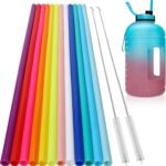 12 Pack Extra Long 14.5 inch Reusable Silicone Straws for Stanley 40 oz Tumbler 1 Gallon 128 75 64 OZ Tumbler, Large Water Bottle -Wine Bottle - Flexible Drinking Straws with 2 Cleaning Brushes - Image 2
