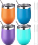 12 oz Insulated Wine Tumbler with Lid and Straw,Stainless Steel Stemless Wine Tumbler Double Wall Vacuum Wine Cups Tumbler Bulk for Coffee,Champaign,Cocktail,Office(Orange/Teal/Purple/Sky blue) - Image 2