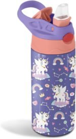 12oz Girl Water Bottle with Straw Lid & Handle - Unicorn Leak Proof Water Bottles Kids, Double-Wall Stainless Steel Pop-top Lid Purple Kids Insulated Bottles for School, Gift Cup for Kid - Image 2