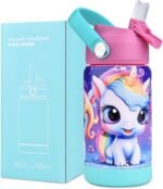 12oz Kids Insulated Water Bottle, Leak-proof Toddler Cup With Straws Lids, Kids Water Bottles For School Boys Girls, Stainless Steel Vacuum Insulated Bottle For Kids (Rainbow Unicorn) - Image 2