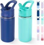 12oz Kids Water Bottle for School, Toddler Bottles with Straws, Stainless Steel Vacuum Insulated Water Bottle for Boys&Girls, Leak-Proof, BPA-Free, Blue + Green - Image 2