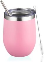 12oz Wine Tumbler with lid, Stainless Steel Travel Mugs Stemless Double Wall Insulated Coffee Cup, Insulated Wine Glasses Travel Tumbler for Cold & Hot Drinks(Light Pink, 1) - Image 2