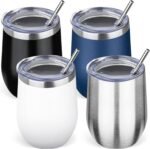 12oz/4 Pack Stainless Steel Wine Tumbler with Lid and Straw, Double Wall Vacuum Insulated Wine Tumbler Glasses, Stemless Travel Mugs for Hot and Cold Drinks, Coffee, Wine, Cocktails - Image 2