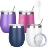 12oz/4 Pack Wine Tumbler Glasses with Lid Stemless Double Wall Vacuum Stainless Steel Travel Tumbler Keeping Cold & Hot for Wine,Coffee,Cocktails,Christmas Drinks-Family and Gifts(Multi color-6) - Image 2