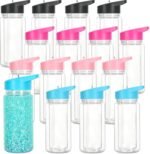 16 Pack 10 Oz Plastic Snow Globe Tumbler for Kids with Pre-Drilled Hole and Plug, Leak Proof Double Wall Snow Globe Sports Water Bottle with Portable Handle for Glitter DIY Gift, Mixed Color - Image 2