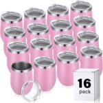 16 Pack Stainless Steel Wine Tumblers 12 oz Insulated Vacuum Wine Cup Set Double Wall Stainless Steel Stemless Mug Glasses for Coffee Soda Whiskey Outdoor Travel (Pink) - Image 2