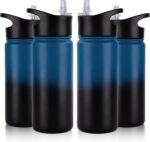 16 oz Insulated Water Bottle Bulk 4 Pack, Straw & Spout Lid, Keep Cold 24H, Spill Proof, BPA-Free, Double Wall, Stainless Steel Kids Water Bottles for School, Sports, Blue Black Gradient - Image 2