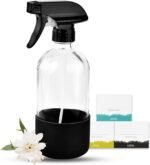 16oz Empty Glass Spray Bottle with Silicone Sleeve Protection - Refillable Containers for Cleaning Solutions, Essential Oils, Misting Plants - Including 2 Sprayers (Clear, 1 PACK) - Image 2