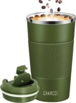 16oz Travel Coffee Mug Spill Proof, Insulated Coffee Mug with Lid, Leakproof Coffee Tumbler,Stainless Steel Vacuum Coffee Cup for Hot/Cold Drinks, Reusable Coffee Cup for Men Women -510ml,Dark Green - Image 2