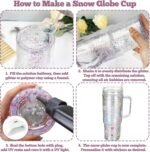 40 Oz Snow Globe Tumbler Supplies 4 Pack Acrylic Snowglobe Tumblers Cups with Handle Clear Pre-Drilled Double Wall Snow Globe Tumbler Starter Kit for DIY Glitter Tumblers - Image 5