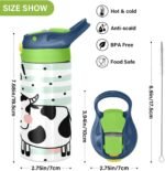 Kigai Cute Cow Kids Water Bottle with Straw Lid, BPA Free, 12oz Stainless Steel Vacuum Insulated Leakproof Flask Kids Thermos for Toddlers, School, Office - Image 4